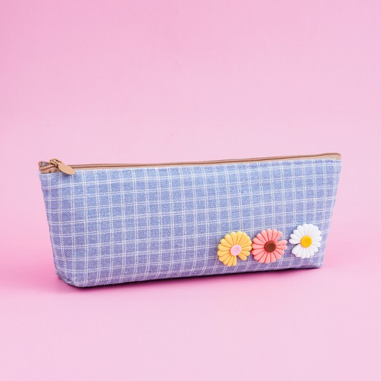 小雛菊帆布筆袋 簡約大容量帆布文具袋 多功能小清新文具收納袋 鉛筆盒