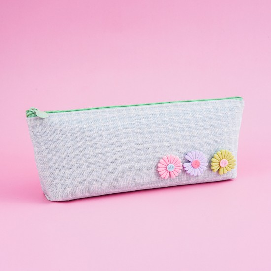 小雛菊帆布筆袋 簡約大容量帆布文具袋 多功能小清新文具收納袋 鉛筆盒