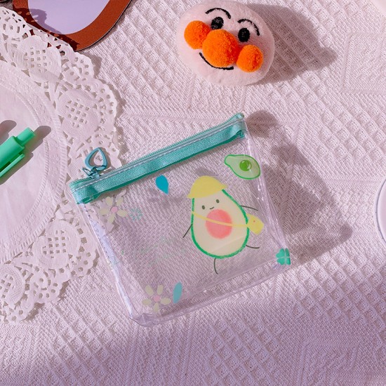 可愛酪梨收納包 創意透明印花拉鍊袋 可愛圖案耳機收納包 零錢包