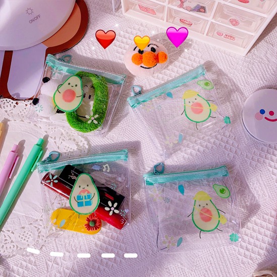 可愛酪梨收納包 創意透明印花拉鍊袋 可愛圖案耳機收納包 零錢包