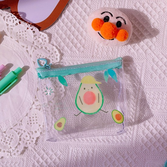 可愛酪梨收納包 創意透明印花拉鍊袋 可愛圖案耳機收納包 零錢包