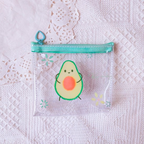 可愛酪梨收納包 創意透明印花拉鍊袋 可愛圖案耳機收納包 零錢包