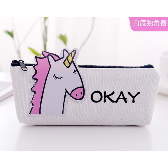 可愛動物帆布筆袋 大容量文具收納袋 可愛動物小清新文具袋 帆布收納袋