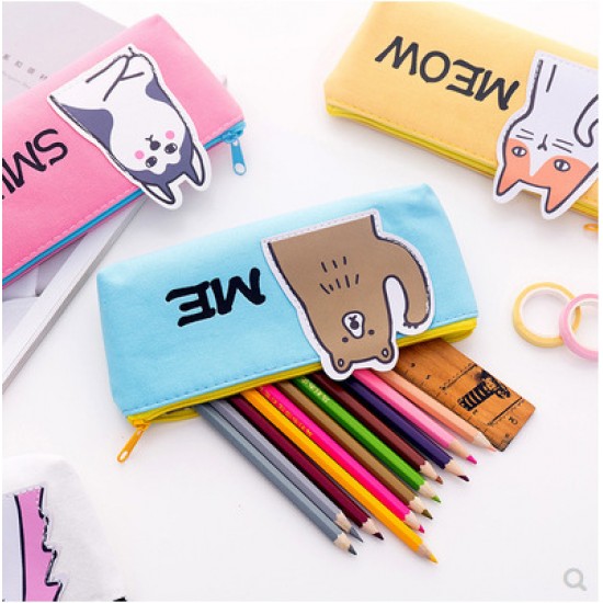 可愛動物帆布筆袋 大容量文具收納袋 可愛動物小清新文具袋 帆布收納袋