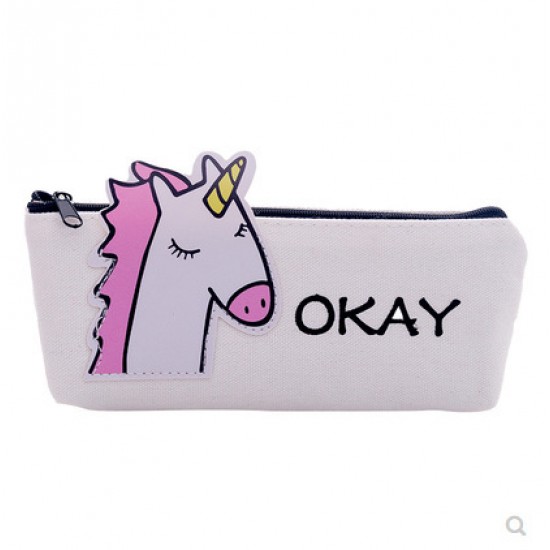 可愛動物帆布筆袋 大容量文具收納袋 可愛動物小清新文具袋 帆布收納袋