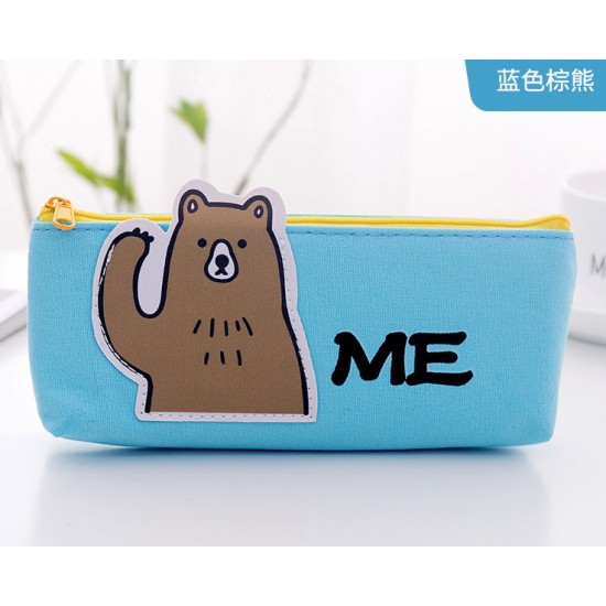可愛動物帆布筆袋 大容量文具收納袋 可愛動物小清新文具袋 帆布收納袋