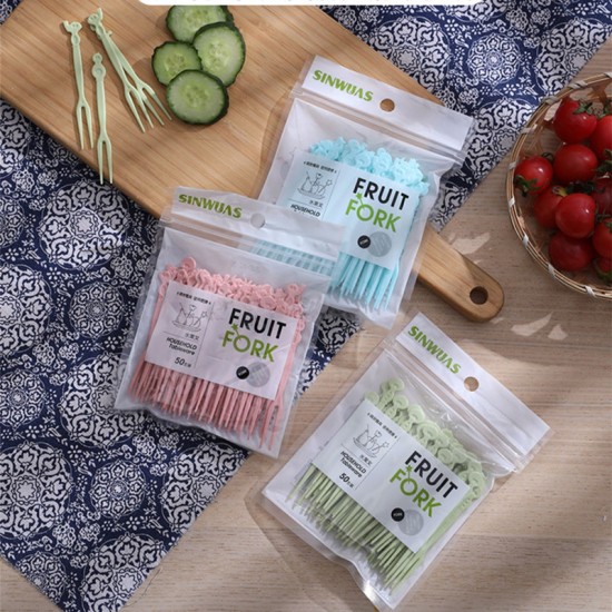 創意造型水果叉 50支裝塑膠水果叉 塑膠牙籤 居家必備水果叉