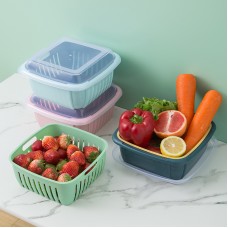 雙層瀝水保鮮盒 雙色廚房瀝水保鮮盒 塑膠洗菜籃 多用途瀝水保鮮盒