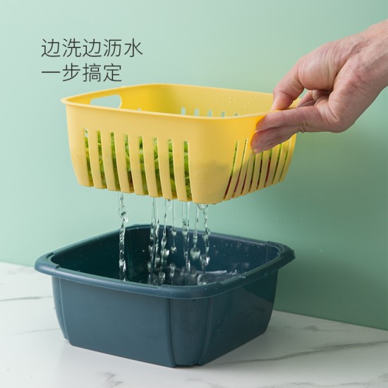 雙層瀝水保鮮盒 雙色廚房瀝水保鮮盒 塑膠洗菜籃 多用途瀝水保鮮盒