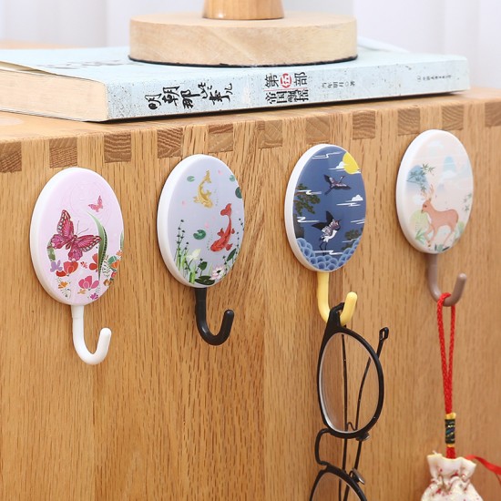 田園風時尚掛勾 中國風水墨塑膠掛鈎 創意塑膠黏貼掛勾 4個裝