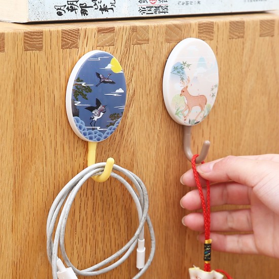 田園風時尚掛勾 中國風水墨塑膠掛鈎 創意塑膠黏貼掛勾 4個裝
