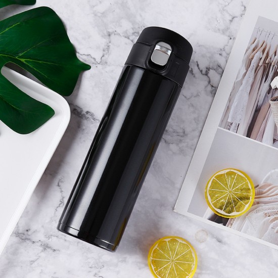 304彈跳杯蓋保溫杯 500ml保溫杯 簡約時尚不鏽鋼保溫瓶 直身瓶