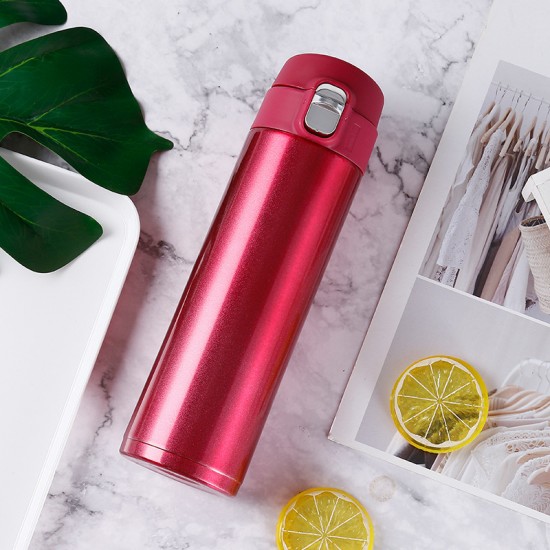 304彈跳杯蓋保溫杯 500ml保溫杯 簡約時尚不鏽鋼保溫瓶 直身瓶