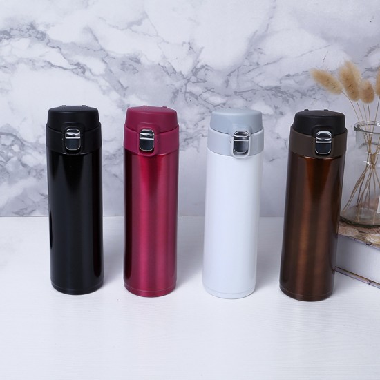 304彈跳杯蓋保溫杯 500ml保溫杯 簡約時尚不鏽鋼保溫瓶 直身瓶