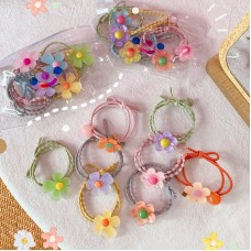 可愛花朵髮圈組 氣質甜美小花朵髮圈 可愛小花圖案髮圈5件組 髮束