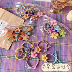 可愛花朵髮圈組 氣質甜美小花朵髮圈 可愛小花圖案髮圈5件組 髮束
