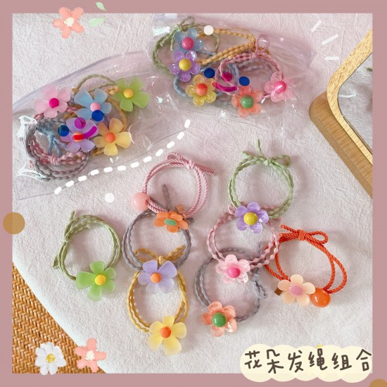 可愛花朵髮圈組 氣質甜美小花朵髮圈 可愛小花圖案髮圈5件組 髮束