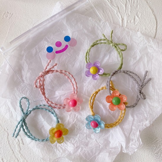 可愛花朵髮圈組 氣質甜美小花朵髮圈 可愛小花圖案髮圈5件組 髮束