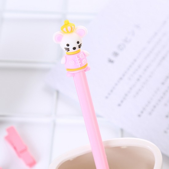 老鼠矽膠頭中性筆 可愛喜慶鼠黑色中性筆 辦公文具用品 原子筆