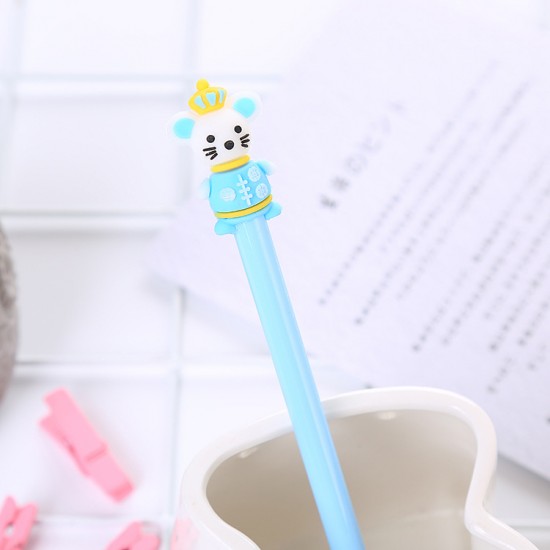 老鼠矽膠頭中性筆 可愛喜慶鼠黑色中性筆 辦公文具用品 原子筆