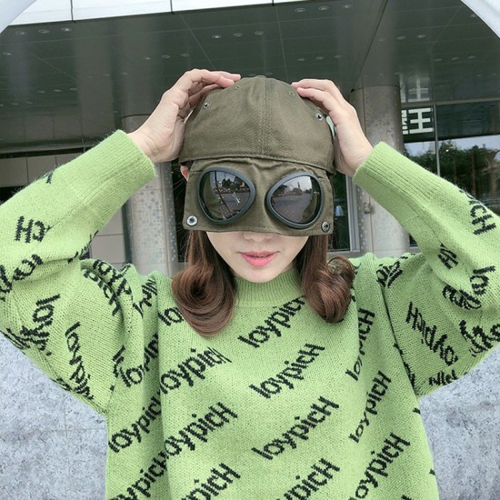 飛行員眼鏡棒球帽 街頭必備鴨舌帽 戶外兩用遮陽帽 百搭棒球帽