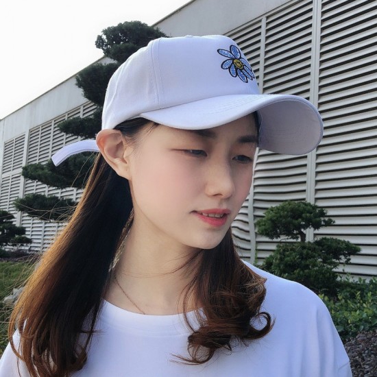 刺繡小花鴨舌帽 可愛雛菊日系棒球帽 時尚遮陽帽 百搭棒球帽