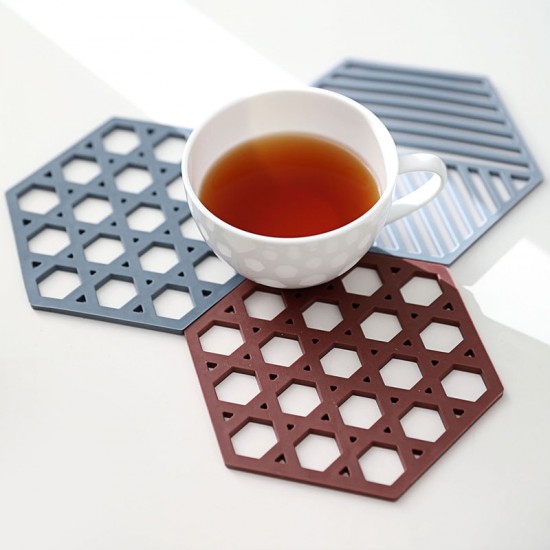 幾何造型加厚隔熱墊 素色防燙隔熱墊 廚房必備防滑墊 防滑鏤空矽膠墊