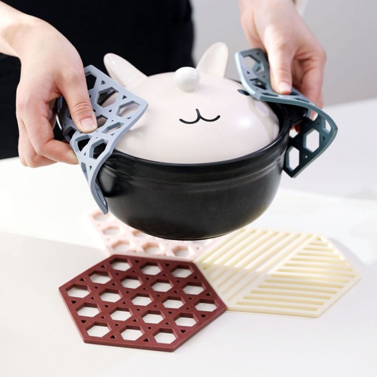 幾何造型加厚隔熱墊 素色防燙隔熱墊 廚房必備防滑墊 防滑鏤空矽膠墊