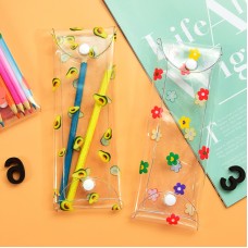 按壓式透明筆袋 可愛印花圖案PVC筆袋 小清新文具收納盒 收納袋 鉛筆盒