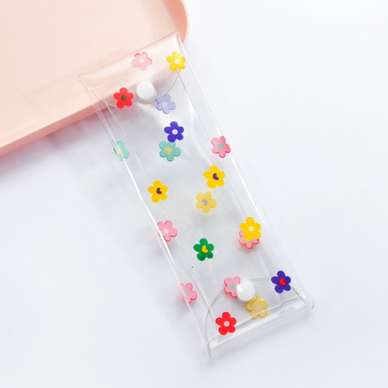 按壓式透明筆袋 可愛印花圖案PVC筆袋 小清新文具收納盒 收納袋 鉛筆盒