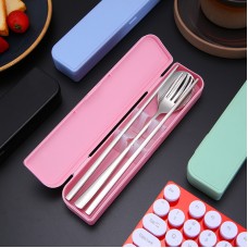 不鏽鋼餐具三件組 304不鏽鋼餐具組 外出必備環保餐具組 盒裝餐具三件組