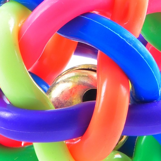 寵物七彩鈴鐺球 創意造型彩虹編織球玩具 七彩造型球橡膠玩具