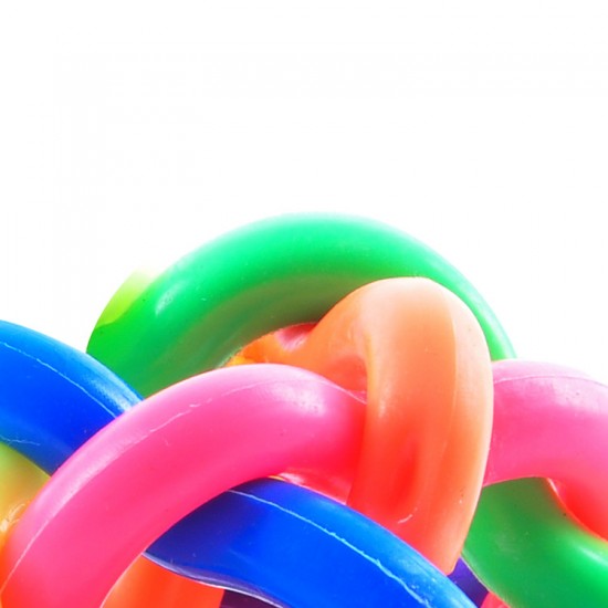 寵物七彩鈴鐺球 創意造型彩虹編織球玩具 七彩造型球橡膠玩具