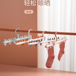 創意防風衣架夾 簡約6夾防風塑膠衣架 360度旋轉曬襪架 衣夾