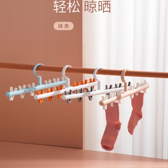 創意防風衣架夾 簡約6夾防風塑膠衣架 360度旋轉曬襪架 衣夾