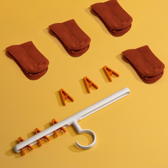 創意防風衣架夾 簡約6夾防風塑膠衣架 360度旋轉曬襪架 衣夾