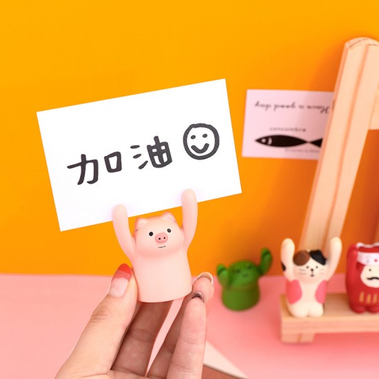 舉手動物名片夾 可愛動物造型辦公名片夾 立式少女心照片夾 創意名片支架