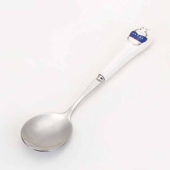 不鏽鋼長柄湯匙 陶瓷手柄可愛圖案湯匙 可愛動物不鏽鋼餐具 小湯匙