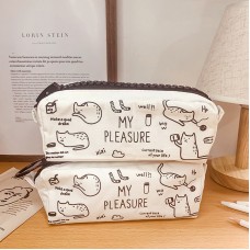 可愛貓咪帆布筆袋 簡約學生文具袋 小清新文具收納袋 學生鉛筆盒