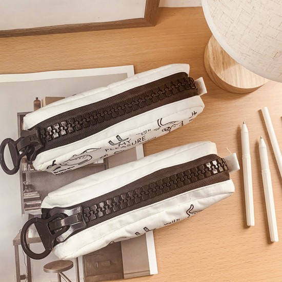 可愛貓咪帆布筆袋 簡約學生文具袋 小清新文具收納袋 學生鉛筆盒