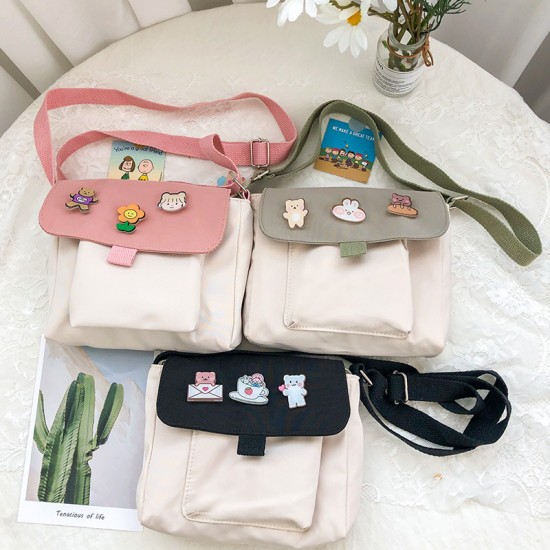 小清新帆布單肩包 簡約帆布斜背包 文藝簡約學生帆布單肩包