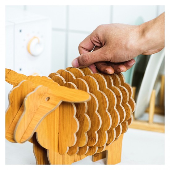 動物造型隔熱墊組 創意小牛小羊木製隔熱墊 廚房必備隔熱墊