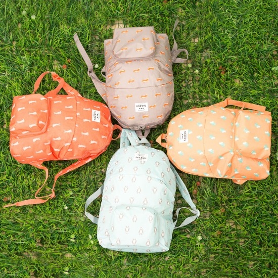 可愛動物防水摺疊背包 多功能旅行雙肩收納包 旅行必備摺疊背包