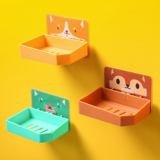 可愛圖案壁掛式肥皂盒 創意浴室必備亮色香皂盒 大號黏貼式肥皂架 香皂架