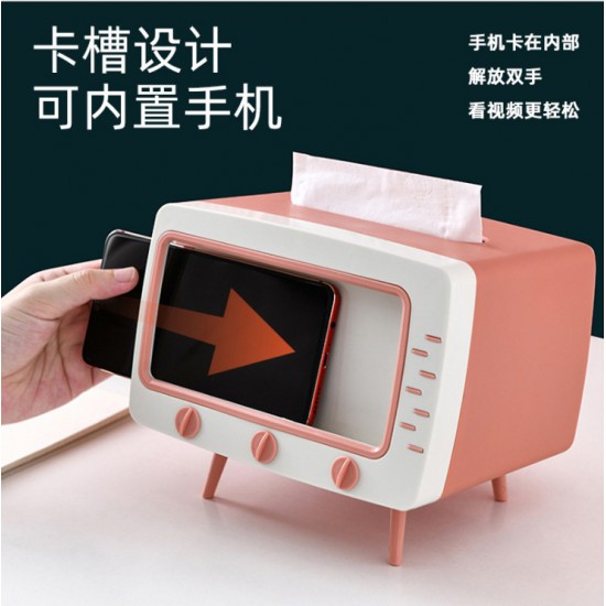 創意電視機造型面紙盒 塑膠多功能復古電視手機支架 追劇必備