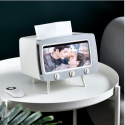 創意電視機造型面紙盒 塑膠多功能復古電視手機支架 追劇必備