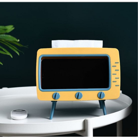 創意電視機造型面紙盒 塑膠多功能復古電視手機支架 追劇必備