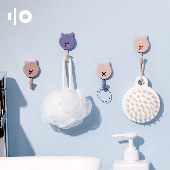 可愛貓咪造型多色掛勾 浴室廚房黏貼式掛勾 壁掛式貓耳造型掛勾 10個裝