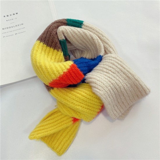 拼色針織毛線圍巾 秋冬必備保暖針織圍巾 可愛兒童撞色圍巾