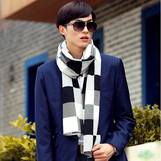 時尚保暖大格子圍巾 秋冬加厚超長圍巾 冬季必備保暖圍巾 型男必備圍巾